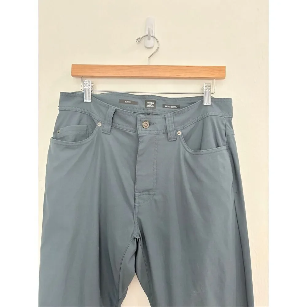Prana Men’s Size 33x32 Slim Fit Blue/Gray Flat Front Pants Trousers Double Peak